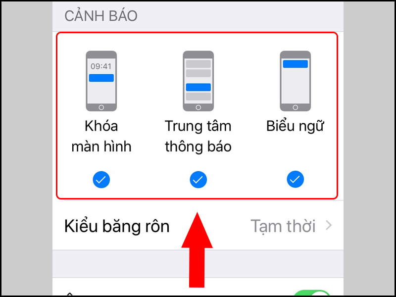 Tùy chỉnh mục Hiển thị thông báo